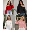 image:imageMANGOPOP Womens Ruffle Off the Shoulder Bodysuit Long Sleeve TopsDusty Pink