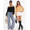 image:imageMANGOPOP Womens Ruffle Off the Shoulder Bodysuit Long Sleeve TopsKhaki