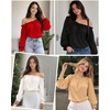 image:imageMANGOPOP Womens Ruffle Off the Shoulder Bodysuit Long Sleeve TopsKhaki