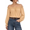 image:imageMANGOPOP Womens Ruffle Off the Shoulder Bodysuit Long Sleeve TopsKhaki