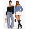 image:imageMANGOPOP Womens Ruffle Off the Shoulder Bodysuit Long Sleeve TopsMisty Blue