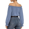 image:imageMANGOPOP Womens Ruffle Off the Shoulder Bodysuit Long Sleeve TopsMisty Blue
