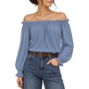 image:imageMANGOPOP Womens Ruffle Off the Shoulder Bodysuit Long Sleeve TopsMisty Blue