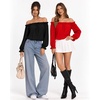 image:imageMANGOPOP Womens Ruffle Off the Shoulder Bodysuit Long Sleeve TopsRed