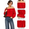 image:imageMANGOPOP Womens Ruffle Off the Shoulder Bodysuit Long Sleeve TopsRed