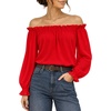image:imageMANGOPOP Womens Ruffle Off the Shoulder Bodysuit Long Sleeve TopsRed
