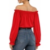 image:imageMANGOPOP Womens Ruffle Off the Shoulder Bodysuit Long Sleeve TopsRed