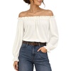 image:imageMANGOPOP Womens Ruffle Off the Shoulder Bodysuit Long Sleeve TopsWhite