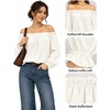 image:imageMANGOPOP Womens Ruffle Off the Shoulder Bodysuit Long Sleeve TopsWhite