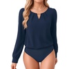 image:imageMANGOPOP Womens Long Sleeve Bodysuit Dressy Casual Business TopsNavy Blue