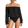 image:imageMANGOPOP Womens Ruffle Off the Shoulder Bodysuit Long Sleeve TopsBlack