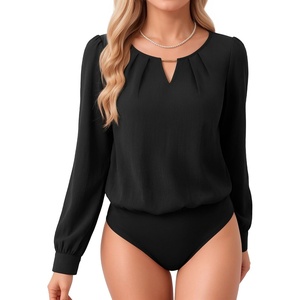 image:imageMANGOPOP Womens Long Sleeve Bodysuit Dressy Casual Business TopsBlack