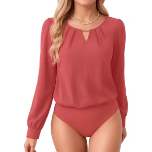 image:imageMANGOPOP Womens Long Sleeve Bodysuit Dressy Casual Business TopsDusty Pink