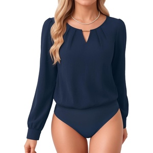 image:imageMANGOPOP Womens Long Sleeve Bodysuit Dressy Casual Business TopsNavy Blue
