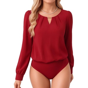 image:imageMANGOPOP Womens Long Sleeve Bodysuit Dressy Casual Business TopsRed