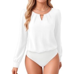 image:imageMANGOPOP Womens Long Sleeve Bodysuit Dressy Casual Business TopsWhite