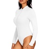 image:imageMANGOPOP Long Sleeve Body Suit Mock Turtle Neck Zip Up Bodysuit for Women Ribbed Deep V Sexy Bodysuit ShirtsWhiteMocha