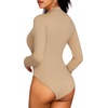 image:imageMANGOPOP Long Sleeve Body Suit Mock Turtle Neck Zip Up Bodysuit for Women Ribbed Deep V Sexy Bodysuit ShirtsWhiteMocha