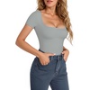 image:imageMANGOPOP Womens Square Neck Bodysuit Shirt Long Sleeve Short Sleeve Tops04 Elephant Grey Short Sleeve