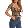 image:imageMANGOPOP Womens Square Neck Bodysuit Shirt Long Sleeve Short Sleeve Tops04 Leopard Short Sleeve