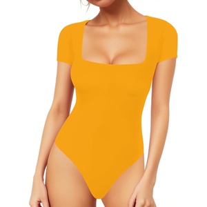 image:imageMANGOPOP Womens Square Neck Bodysuit Shirt Long Sleeve Short Sleeve Tops04 Ginger Short Sleeve