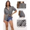 image:imageMANGOPOP Button Down Shirts for Women Puff Short Sleeve BlousesCheckered