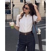 image:imageMANGOPOP Button Down Shirts for Women Puff Short Sleeve Ruffle BlouseAwhite