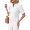 image:imageMANGOPOP Button Down Shirts for Women Puff Short Sleeve Ruffle BlouseAwhite