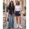 image:imageMANGOPOP Button Down Shirts for Women Puff Short Sleeve Ruffle BlouseBblack