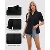 image:imageMANGOPOP Button Down Shirts for Women Puff Short Sleeve Ruffle BlouseBblack