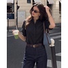 image:imageMANGOPOP Button Down Shirts for Women Puff Short Sleeve Ruffle BlouseBblack