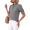 image:imageMANGOPOP Button Down Shirts for Women Puff Short Sleeve Ruffle BlouseBlack and White Checkered