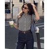 image:imageMANGOPOP Button Down Shirts for Women Puff Short Sleeve Ruffle BlouseBlack and White Checkered