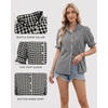 image:imageMANGOPOP Button Down Shirts for Women Puff Short Sleeve Ruffle BlouseBlack and White Checkered