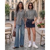 image:imageMANGOPOP Button Down Shirts for Women Puff Short Sleeve Ruffle BlouseBlack and White Checkered