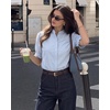 image:imageMANGOPOP Button Down Shirts for Women Puff Short Sleeve Ruffle BlouseSky Blue