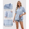 image:imageMANGOPOP Button Down Shirts for Women Puff Short Sleeve Ruffle BlouseSky Blue