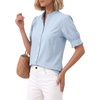 image:imageMANGOPOP Button Down Shirts for Women Puff Short Sleeve Ruffle BlouseSky Blue