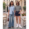 image:imageMANGOPOP Button Down Shirts for Women Puff Short Sleeve Ruffle BlouseSky Blue