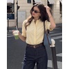 image:imageMANGOPOP Button Down Shirts for Women Puff Short Sleeve Ruffle BlouseYellow