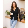 image:imageMANGOPOP Womens Button Down Shirts Trumpet Sleeve Blouse Ruched Mesh TopsBlack