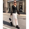 image:imageMANGOPOP Womens Button Down Shirts Trumpet Sleeve Blouse Ruched Mesh TopsBlack