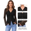 image:imageMANGOPOP Womens Button Down Shirts Trumpet Sleeve Blouse Ruched Mesh TopsBlack