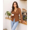 image:imageMANGOPOP Womens Button Down Shirts Trumpet Sleeve Blouse Ruched Mesh TopsBrown