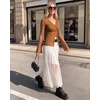 image:imageMANGOPOP Womens Button Down Shirts Trumpet Sleeve Blouse Ruched Mesh TopsBrown