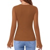 image:imageMANGOPOP Womens Button Down Shirts Trumpet Sleeve Blouse Ruched Mesh TopsBrown