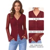 image:imageMANGOPOP Womens Button Down Shirts Trumpet Sleeve Blouse Ruched Mesh TopsBurgundy