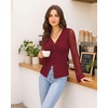 image:imageMANGOPOP Womens Button Down Shirts Trumpet Sleeve Blouse Ruched Mesh TopsBurgundy