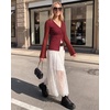 image:imageMANGOPOP Womens Button Down Shirts Trumpet Sleeve Blouse Ruched Mesh TopsBurgundy