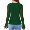 image:imageMANGOPOP Womens Button Down Shirts Trumpet Sleeve Blouse Ruched Mesh TopsDeep Green